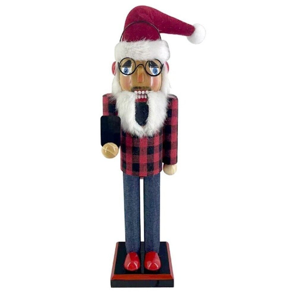 Wooden Christmas Nutcracker, 15", MALE IN SANTA HAT W/HEADPHONES & CELLPHONE,ATH